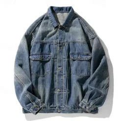 Sale OUKU Men's Tiger Coat Jean Jacket Denim Jacket Breathable Comfortable Casual Sports & Outdoor Going out Weekend Buttons Print Fall & Winter Turndown Long Sleeve Black Blue