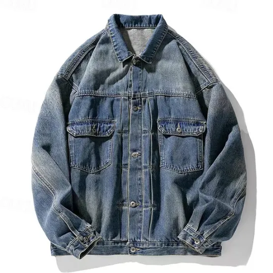 Sale OUKU Men's Tiger Coat Jean Jacket Denim Jacket Breathable Comfortable Casual Sports & Outdoor Going out Weekend Buttons Print Fall & Winter Turndown Long Sleeve Black Blue