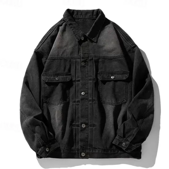Sale OUKU Men's Tiger Coat Jean Jacket Denim Jacket Breathable Comfortable Casual Sports & Outdoor Going out Weekend Buttons Print Fall & Winter Turndown Long Sleeve Black Blue