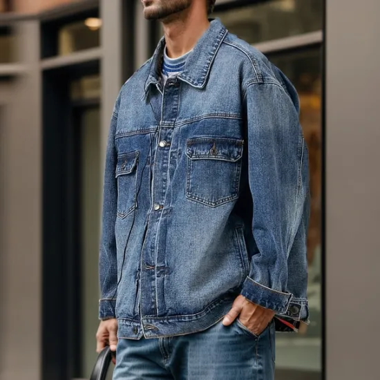 Sale OUKU Men's Tiger Coat Jean Jacket Denim Jacket Breathable Comfortable Casual Sports & Outdoor Going out Weekend Buttons Print Fall & Winter Turndown Long Sleeve Black Blue