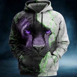 Clearance OUKU Men's Tiger 3D Hoodies Sweatshirt Cool Party Long Sleeve Crew Neck Club Streetwear Yellow Red Drawstring 3D Fall Winter Designer