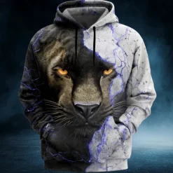 Clearance OUKU Men's Tiger 3D Hoodies Sweatshirt Cool Party Long Sleeve Crew Neck Club Streetwear Yellow Red Drawstring 3D Fall Winter Designer