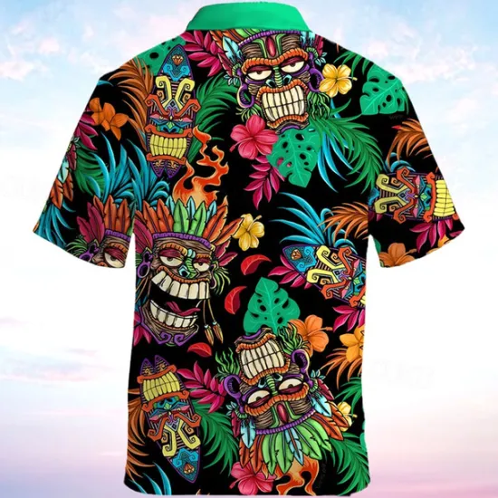 Outlet OUKU Men's Totem Shirt Summer Hawaiian Shirt Aloha Shirt Short Sleeve Shirt Turndown Vacation Hawaiian Outdoor Vacation Hawaiian Blue Fuchsia Green S M L