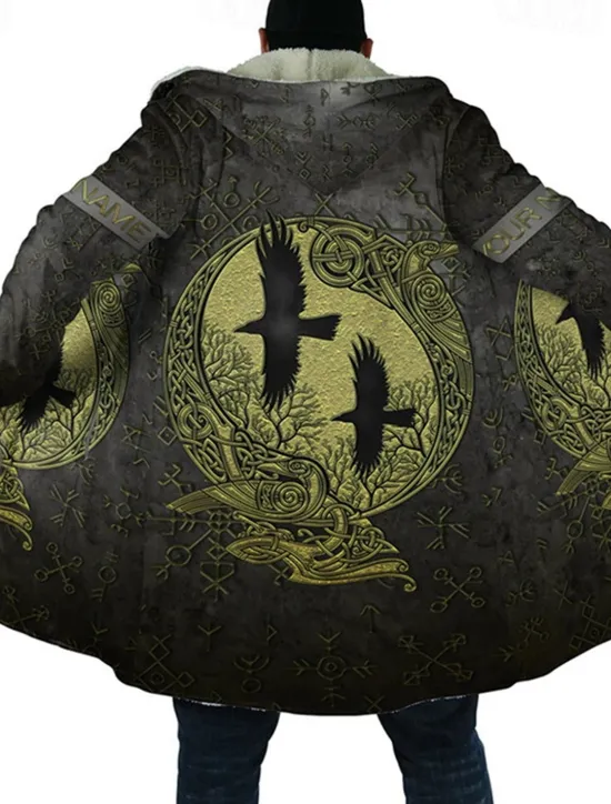 Sale OUKU Men's Totem Winter Coat Fleece Jacket Coat Warm Breathable Comfortable Vintage Abstract Sports & Outdoor Daily Wear Going out Zipper Pocket Print Fall & Winter Hoodie Long Sleeve Black Green Gray