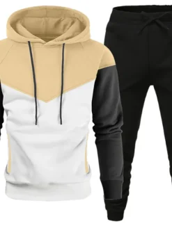 Online OUKU Men's Tracksuit Gym Shirt GYM Pants Workout Outfits Hooded Sports & Outdoor Daily Holiday Quick Dry Soft Color Block Black White Yellow Polyester Activewear Streetwear Sport Fall & Winter