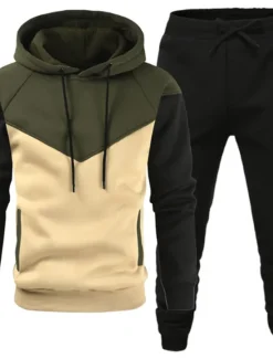 Online OUKU Men's Tracksuit Gym Shirt GYM Pants Workout Outfits Hooded Sports & Outdoor Daily Holiday Quick Dry Soft Color Block Black White Yellow Polyester Activewear Streetwear Sport Fall & Winter