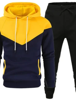 Online OUKU Men's Tracksuit Gym Shirt GYM Pants Workout Outfits Hooded Sports & Outdoor Daily Holiday Quick Dry Soft Color Block Black White Yellow Polyester Activewear Streetwear Sport Fall & Winter