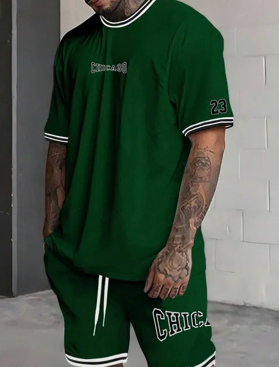 Hot OUKU Men's Tracksuit Outfit Set Shorts Crew Neck Outdoor Daily Sports Pocket Drawstring 2 Piece Graphic Letter Black White Light Green Polyester Activewear Streetwear Casual Summer