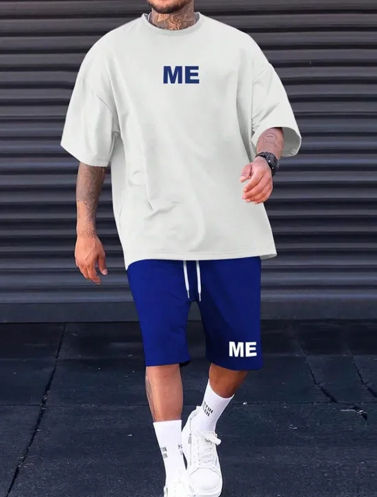 Sale OUKU Men's Tracksuit Outfit Set Shorts Crew Neck Outdoor Daily Sports Pocket Drawstring 2 Piece Color Block Letter Black White Blue Polyester Activewear Classic Casual Summer
