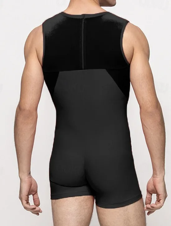 New OUKU Men's Tracksuit Shapewear Bodysuit Gymnastics Suits Crew Neck Outdoor Sports Patchwork Plain Black Red Polyester Activewear Sports & Outdoors Gymnatics Spring