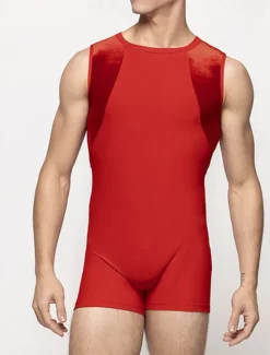 New OUKU Men's Tracksuit Shapewear Bodysuit Gymnastics Suits Crew Neck Outdoor Sports Patchwork Plain Black Red Polyester Activewear Sports & Outdoors Gymnatics Spring