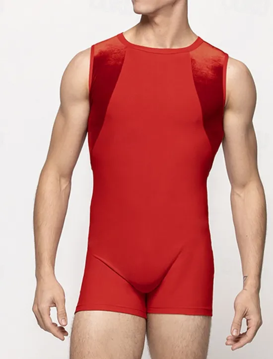New OUKU Men's Tracksuit Shapewear Bodysuit Gymnastics Suits Crew Neck Outdoor Sports Patchwork Plain Black Red Polyester Activewear Sports & Outdoors Gymnatics Spring