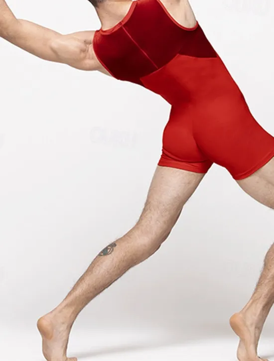 New OUKU Men's Tracksuit Shapewear Bodysuit Gymnastics Suits Crew Neck Outdoor Sports Patchwork Plain Black Red Polyester Activewear Sports & Outdoors Gymnatics Spring