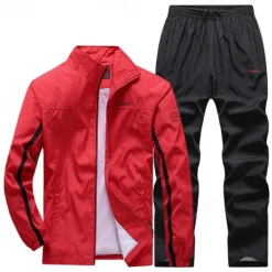 Sale OUKU Men's Tracksuit Sweatsuit Athleisure Spring Long Sleeve Stand Collar Thermal Warm Waterproof Windproof Fitness Running Sportswear Activewear Solid Colored Black Light Red Dark Blue