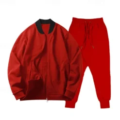 Clearance OUKU Men's Tracksuit Sweatsuit Full Zip Sweatshirt Black Yellow Army Green Red Navy Blue Standing Collar Plain 2 Piece Sports & Outdoor Daily Holiday Streetwear Basic Casual Spring & Fall Clothing Apparel