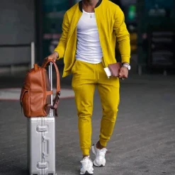 Clearance OUKU Men's Tracksuit Sweatsuit Full Zip Sweatshirt Black Yellow Army Green Red Navy Blue Standing Collar Plain 2 Piece Sports & Outdoor Daily Holiday Streetwear Basic Casual Spring & Fall Clothing Apparel