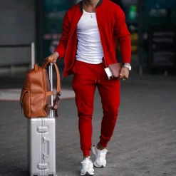 Clearance OUKU Men's Tracksuit Sweatsuit Full Zip Sweatshirt Black Yellow Army Green Red Navy Blue Standing Collar Plain 2 Piece Sports & Outdoor Daily Holiday Streetwear Basic Casual Spring & Fall Clothing Apparel