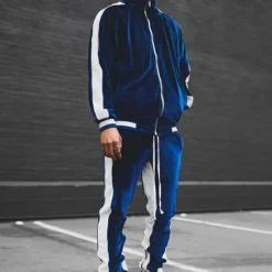Discount OUKU Men's Tracksuit Sweatsuit Jogging Suits Velour Tracksuit Wine Red Black Blue Green Dark Gray Standing Collar Color Block 2 Piece Sports & Outdoor Sports Streetwear Streetwear Casual Big and Tall Fall