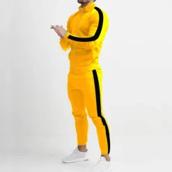Best OUKU Men's Tracksuit Sweatsuit 2 Piece Athletic Winter Long Sleeve Thermal Warm Breathable Moisture Wicking Fitness Running Jogging Sportswear Activewear Color Block Black Yellow Army Green