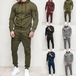 Sale OUKU Men's Tracksuit Sweatsuit Dark Grey Black Army Green Burgundy Dark Navy Hoodie Solid Colored Drawstring 2 Piece Zipper Pocket Athletic Athleisure Fall Winter Clothing Apparel Hoodies Sweatshirts