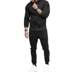 Sale OUKU Men's Tracksuit Sweatsuit Dark Grey Black Army Green Burgundy Dark Navy Hoodie Solid Colored Drawstring 2 Piece Zipper Pocket Athletic Athleisure Fall Winter Clothing Apparel Hoodies Sweatshirts