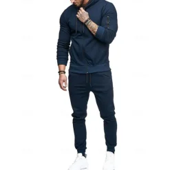 Sale OUKU Men's Tracksuit Sweatsuit Dark Grey Black Army Green Burgundy Dark Navy Hoodie Solid Colored Drawstring 2 Piece Zipper Pocket Athletic Athleisure Fall Winter Clothing Apparel Hoodies Sweatshirts