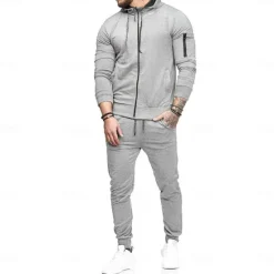 Sale OUKU Men's Tracksuit Sweatsuit Dark Grey Black Army Green Burgundy Dark Navy Hoodie Solid Colored Drawstring 2 Piece Zipper Pocket Athletic Athleisure Fall Winter Clothing Apparel Hoodies Sweatshirts