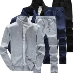 Outlet OUKU Men's Tracksuit Sweatsuit 2 Piece Full Zip Street Winter Long Sleeve Thermal Warm Breathable Moisture Wicking Fitness Running Active Training Sportswear Activewear Solid Colored White Black Light Grey