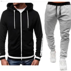 Clearance OUKU Men's Tracksuit Sweatsuit Zip Hoodie Sweatshirt Hoodie Jacket Jogging Suits Red & Black Black+Light Grey Dark Grey+Light Grey Red+Light Grey Red+Dark Grey Hooded Color Block Drawstring 2 Piece Sports