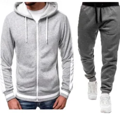 Clearance OUKU Men's Tracksuit Sweatsuit Zip Hoodie Sweatshirt Hoodie Jacket Jogging Suits Red & Black Black+Light Grey Dark Grey+Light Grey Red+Light Grey Red+Dark Grey Hooded Color Block Drawstring 2 Piece Sports