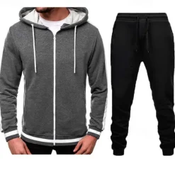 Clearance OUKU Men's Tracksuit Sweatsuit Zip Hoodie Sweatshirt Hoodie Jacket Jogging Suits Red & Black Black+Light Grey Dark Grey+Light Grey Red+Light Grey Red+Dark Grey Hooded Color Block Drawstring 2 Piece Sports