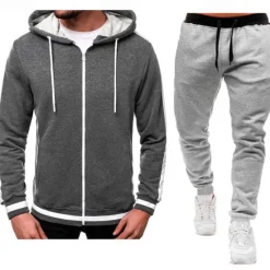 Clearance OUKU Men's Tracksuit Sweatsuit Zip Hoodie Sweatshirt Hoodie Jacket Jogging Suits Red & Black Black+Light Grey Dark Grey+Light Grey Red+Light Grey Red+Dark Grey Hooded Color Block Drawstring 2 Piece Sports