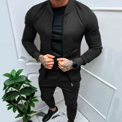 OUKU Men's Tracksuit Sweatsuit Full Zip Sweatshirt Black Yellow Army Green Red Navy Blue Standing Collar Color Block 2 Piece Sports & Outdoor Daily Holiday Streetwear Basic Casual Spring & Fall Clothing