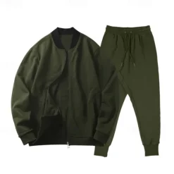 OUKU Men's Tracksuit Sweatsuit Full Zip Sweatshirt Black Yellow Army Green Red Navy Blue Standing Collar Color Block 2 Piece Sports & Outdoor Daily Holiday Streetwear Basic Casual Spring & Fall Clothing