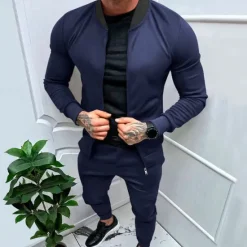 OUKU Men's Tracksuit Sweatsuit Full Zip Sweatshirt Black Yellow Army Green Red Navy Blue Standing Collar Color Block 2 Piece Sports & Outdoor Daily Holiday Streetwear Basic Casual Spring & Fall Clothing