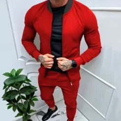 OUKU Men's Tracksuit Sweatsuit Full Zip Sweatshirt Black Yellow Army Green Red Navy Blue Standing Collar Color Block 2 Piece Sports & Outdoor Daily Holiday Streetwear Basic Casual Spring & Fall Clothing