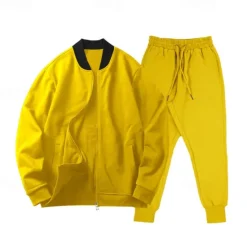 OUKU Men's Tracksuit Sweatsuit Full Zip Sweatshirt Black Yellow Army Green Red Navy Blue Standing Collar Color Block 2 Piece Sports & Outdoor Daily Holiday Streetwear Basic Casual Spring & Fall Clothing