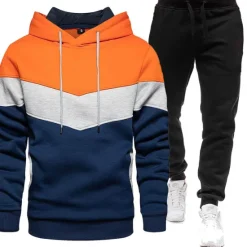 New OUKU Men's Tracksuit Sweatsuit 2 Piece Athletic Winter Long Sleeve Thermal Warm Breathable Moisture Wicking Gym Workout Running Jogging Sportswear Activewear Color Block White Yellow Army Green
