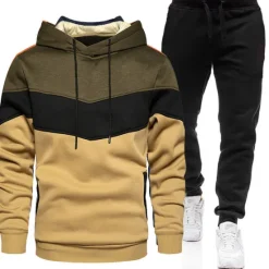 New OUKU Men's Tracksuit Sweatsuit 2 Piece Athletic Winter Long Sleeve Thermal Warm Breathable Moisture Wicking Gym Workout Running Jogging Sportswear Activewear Color Block White Yellow Army Green