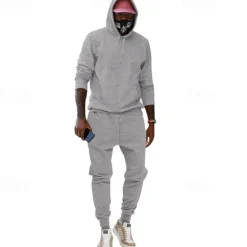 Online OUKU Men's Tracksuit Sweatsuit 2 Piece Athletic Winter Long Sleeve Thermal Warm Breathable Moisture Wicking Fitness Running Jogging Sportswear Activewear Solid Colored Light Brown Black White