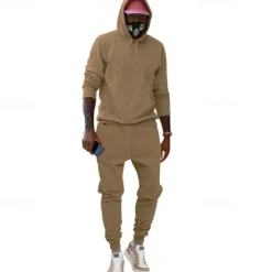 Online OUKU Men's Tracksuit Sweatsuit 2 Piece Athletic Winter Long Sleeve Thermal Warm Breathable Moisture Wicking Fitness Running Jogging Sportswear Activewear Solid Colored Light Brown Black White