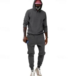 Online OUKU Men's Tracksuit Sweatsuit 2 Piece Athletic Winter Long Sleeve Thermal Warm Breathable Moisture Wicking Fitness Running Jogging Sportswear Activewear Solid Colored Light Brown Black White