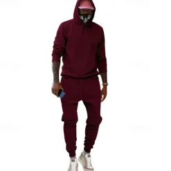 Online OUKU Men's Tracksuit Sweatsuit 2 Piece Athletic Winter Long Sleeve Thermal Warm Breathable Moisture Wicking Fitness Running Jogging Sportswear Activewear Solid Colored Light Brown Black White