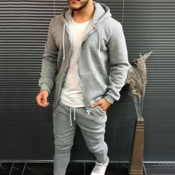 Outlet OUKU Men's Tracksuit Sweatsuit 2 Piece Full Zip Athletic Winter Long Sleeve Thermal Warm Breathable Moisture Wicking Fitness Running Jogging Sportswear Activewear Solid Colored Dark Grey Black White