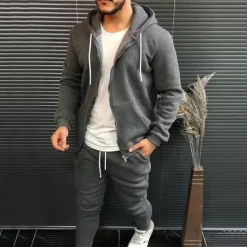 Outlet OUKU Men's Tracksuit Sweatsuit 2 Piece Full Zip Athletic Winter Long Sleeve Thermal Warm Breathable Moisture Wicking Fitness Running Jogging Sportswear Activewear Solid Colored Dark Grey Black White