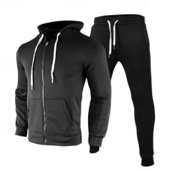 Outlet OUKU Men's Tracksuit Sweatsuit 2 Piece Full Zip Athletic Winter Long Sleeve Thermal Warm Breathable Moisture Wicking Fitness Running Jogging Sportswear Activewear Solid Colored Dark Grey Black White