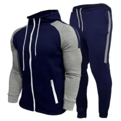 Discount OUKU Men's Tracksuit Sweatsuit Jogging Suits Black White Navy Blue Gray Standing Collar Color Block Drawstring 2 Piece Sports & Outdoor Daily Sports Basic Casual Big and Tall Fall Spring Clothing Apparel