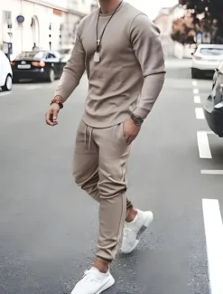 Sale OUKU Men's Tracksuit Sweatsuit Jogging Suits Black White Pink Red Blue Crew Neck Solid Color Sports & Outdoor Sportswear Casual Clothing Apparel Hoodies Sweatshirts Long Sleeve