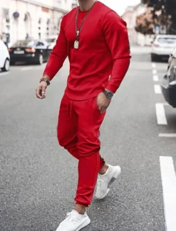 Sale OUKU Men's Tracksuit Sweatsuit Jogging Suits Black White Pink Red Blue Crew Neck Solid Color Sports & Outdoor Sportswear Casual Clothing Apparel Hoodies Sweatshirts Long Sleeve