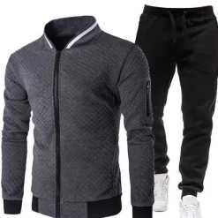 Sale OUKU Men's Tracksuit Sweatsuit Zip Sweatshirt Jacket Jogging Suits Wine Red Black White Navy Blue Dark Gray Standing Collar Plain 2 Piece Sports & Outdoor Sports Streetwear Streetwear Casual Big and Tall